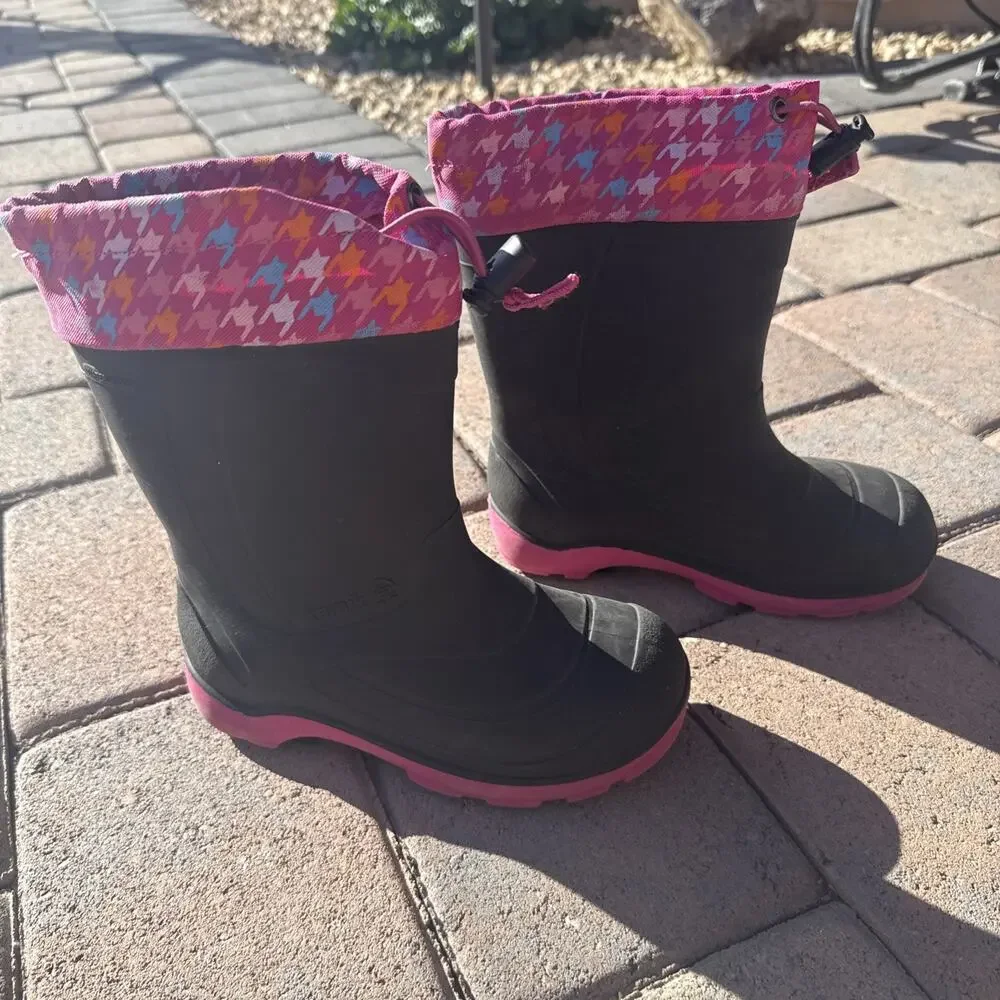Kamik Snobuster Boots Kids Sz 13 Charcoal Pink Waterproof Winter Snow Boots